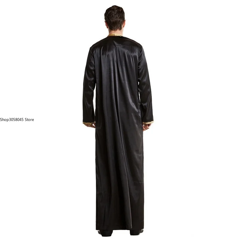 Men Dishdasha Muslim Long Sleeve Dress Daffah Thobe Jubba Saudi Arab Thoub Kaftan Islam Clothing Robes Abaya Dubai Middle East