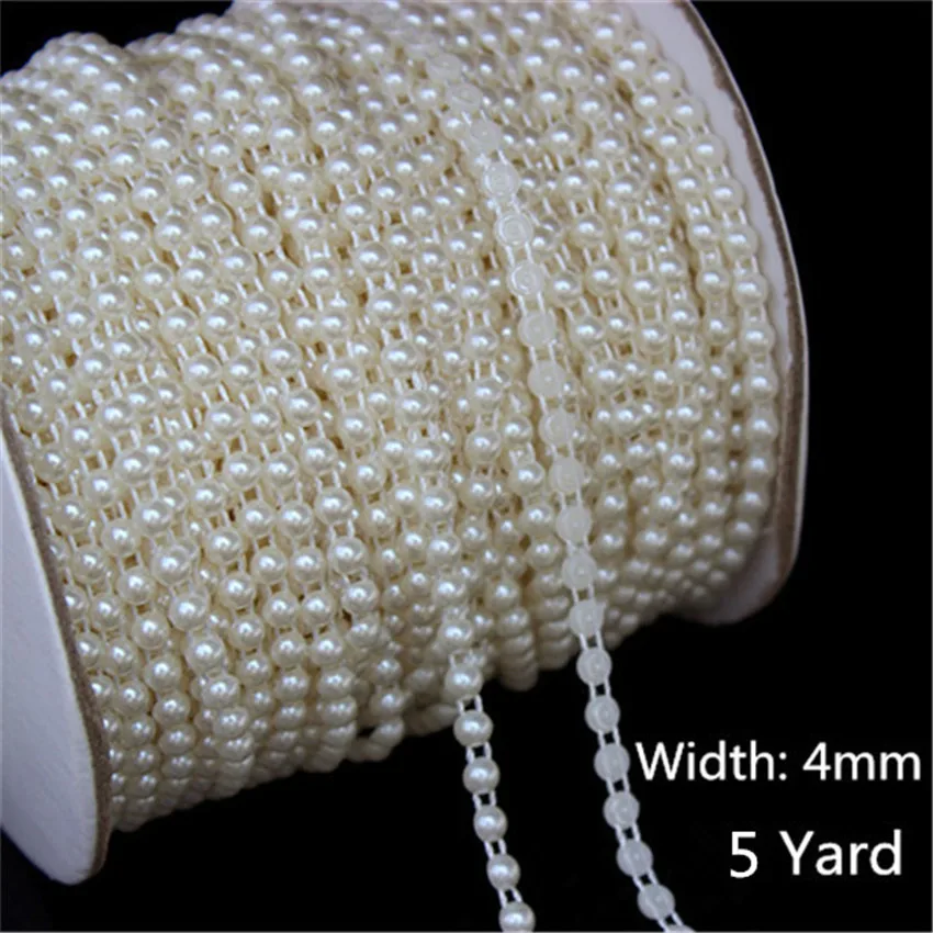Micui 1-5yard мульти-размер ABS имитация жемчуга бисер цепь отделка для DIY свадебное платье костюм с аппликацией аксессуары для рукоделия - Цвет: 4mm  5yard