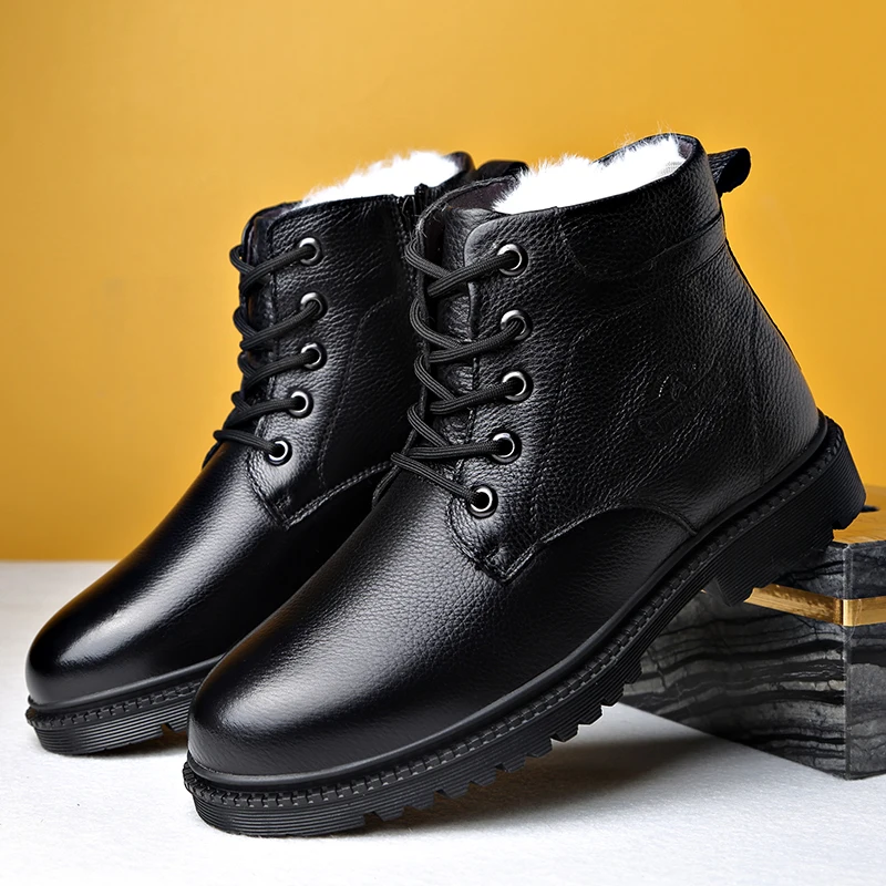 

Мужские зимние ботинки из натуральной кожи, удобные, дышащие, шерстяные, теплые, водонепроницаемые, Нескользящие и прочные