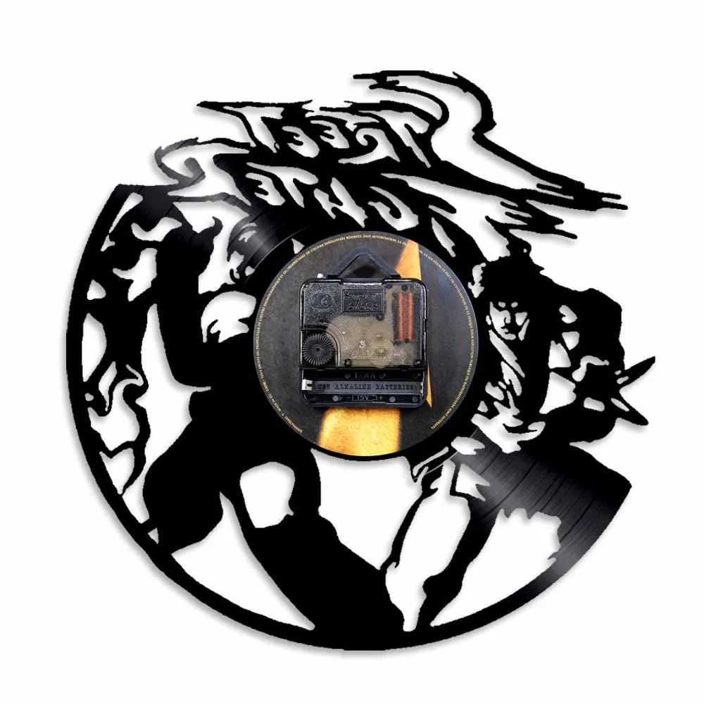 Аркадная игра виниловые часы боевой персонаж мультфильм Силуэт винтажные