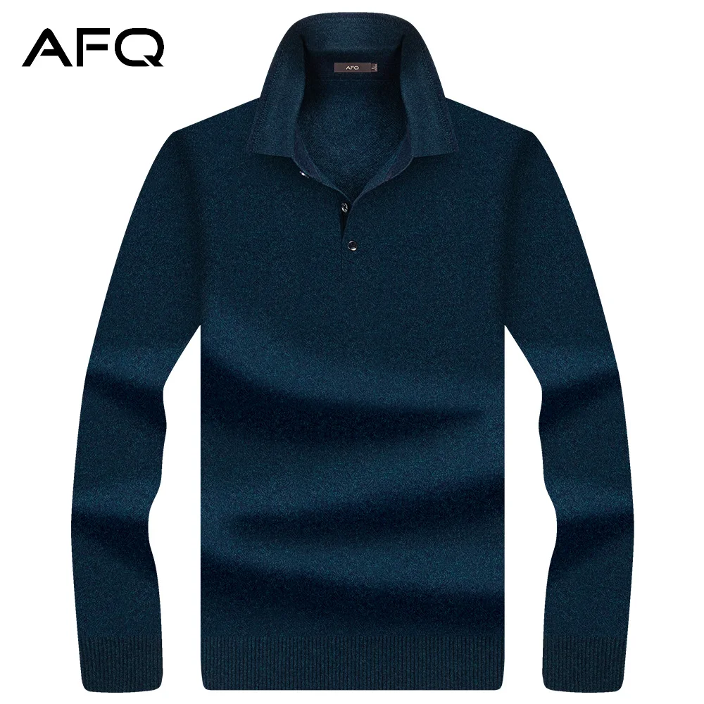 

AFQ Brand Thickened Knitted Jumper Lapel 100% Wool Jumper Winter Men's Pure Wool Jumper Jacket Head Line Clothing