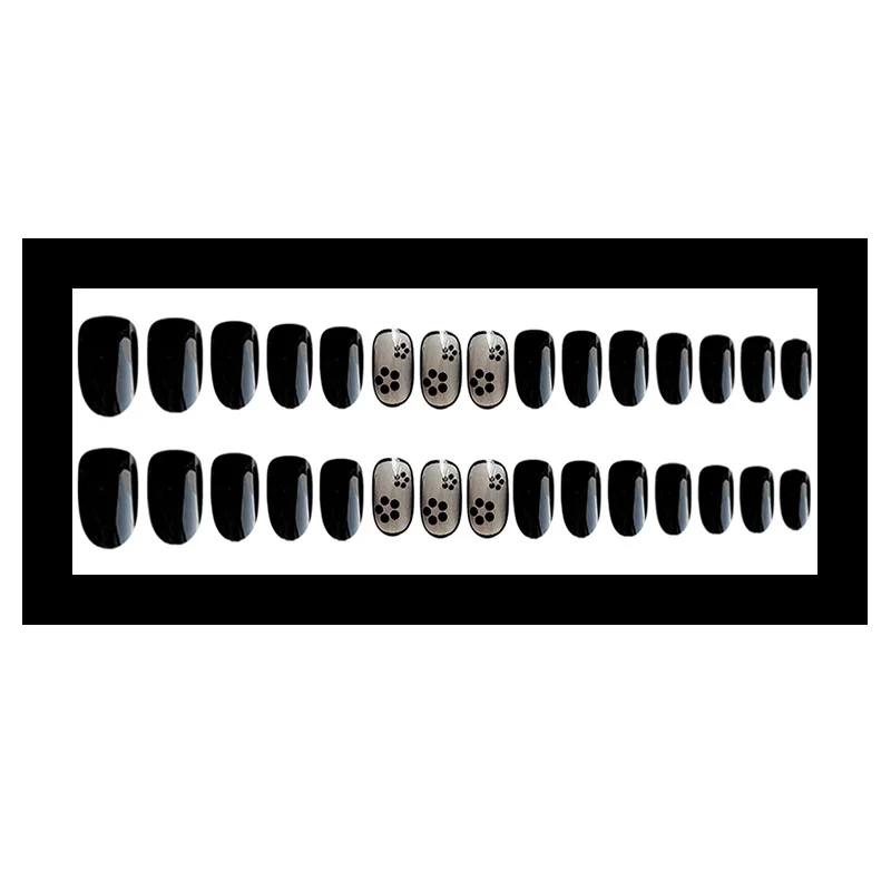 

24PCS Fake Nails With Glue Full Cover fake Press on Nails black color jumping temperament nails acrylic for nails free shipping