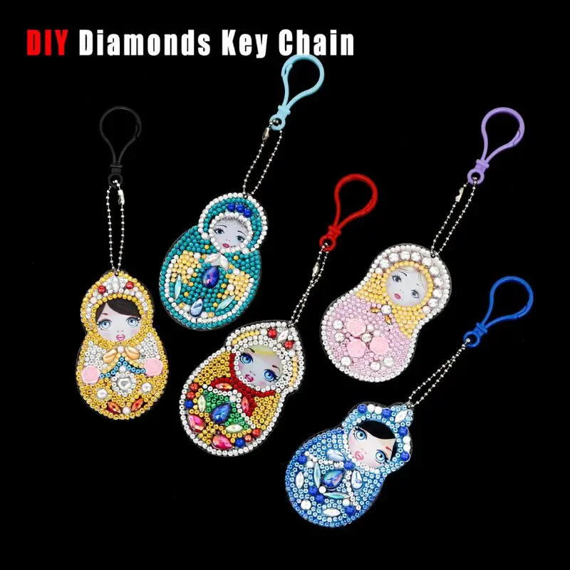 

5 pcs / set DIY Painting Diamond Drill Russian Doll Resin Girl Women Bag Car Key Chain Jewelry Handmake Gifts E56C