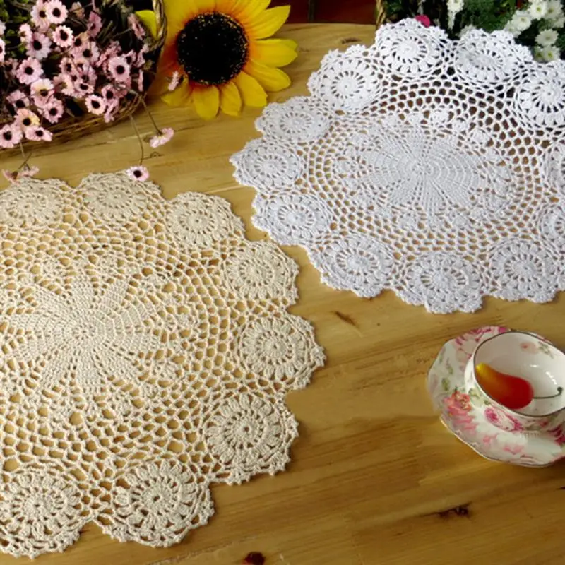 

2 Pieces Hollow Flowers Cotton Crochet Mat Heat Resistant Kitchen Dinning Placemats Tableware Bowl Dish Cup Mats Coaster Pad