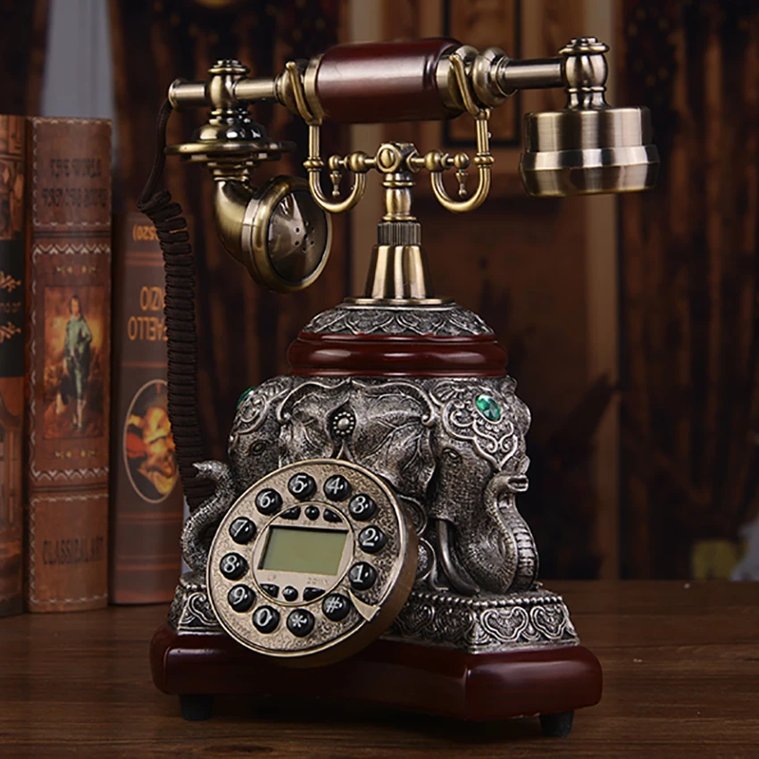 

Antique Office Home Landline Telephone with Wood and Metal Body, Button Dial and Caller ID, Redial, Backlit Handsfree Calling