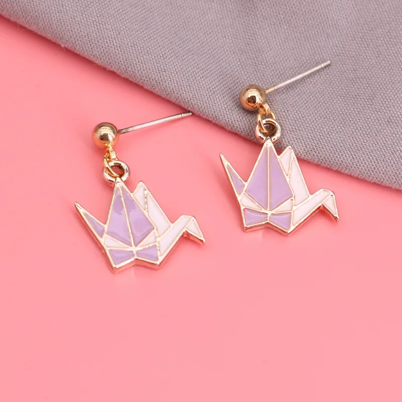 

Japanese and Korean Style Alloy Dripping Oil Thousand Paper Cranes DIY Handmade Symmetry Earrings Ear Clips Female Ear Jewelry