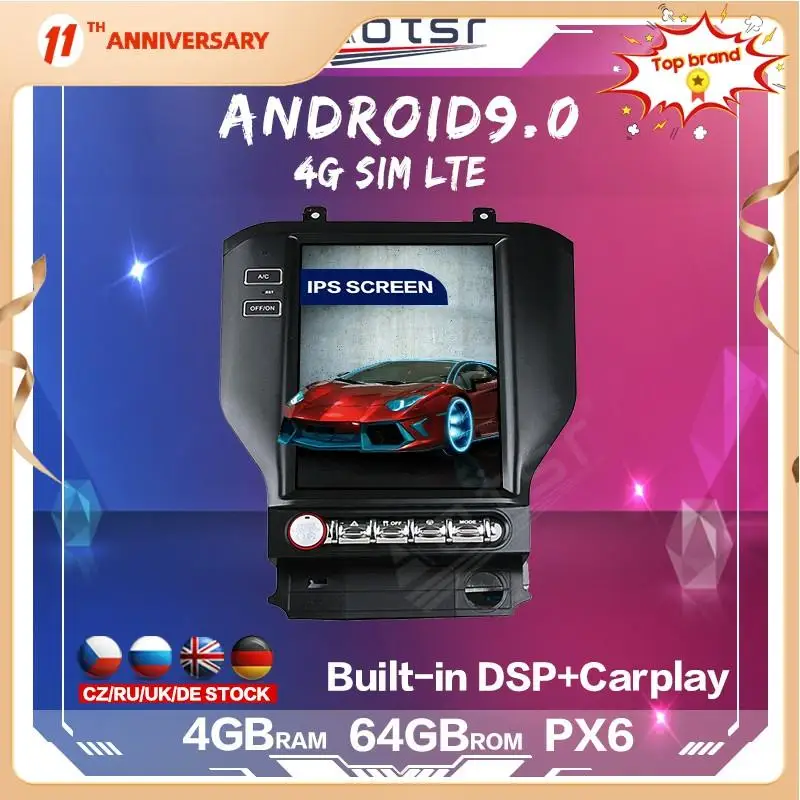 

Для Ford Mustang 2014-2018 Android мультимедийный экран Tesla PX6 64 Гб Автомагнитола 2k плеер Авто GPS навигация DSP carplay 4G LET