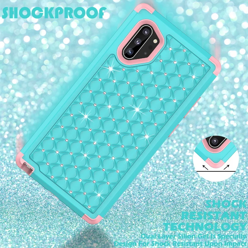 Роскошный Блестящий Алмазный чехол для телефона samsung Galaxy Note 10 Plus S10 S9 Plus Броня гибридная 3 в 1 противоударный жесткий чехол