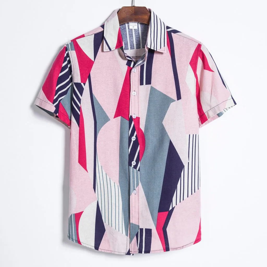 

Cotton Mens Blouse Linen Short Sleeve Casual Fashion Printed Hawaiian Shirt Blouse shirt Футболка Male Vetement Men 2021