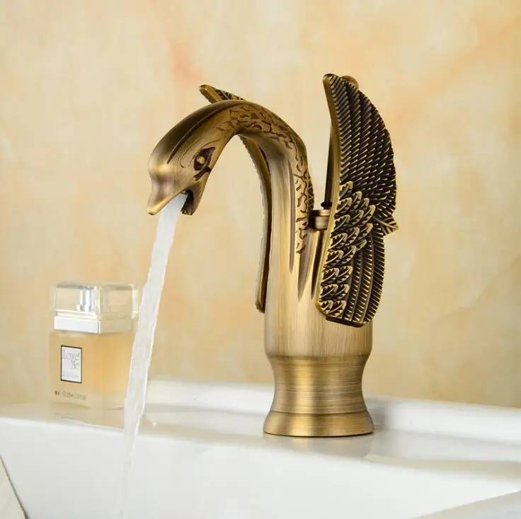 Смеситель для раковины в античном стиле JM65 латунный кран виде лебедя из бронзы