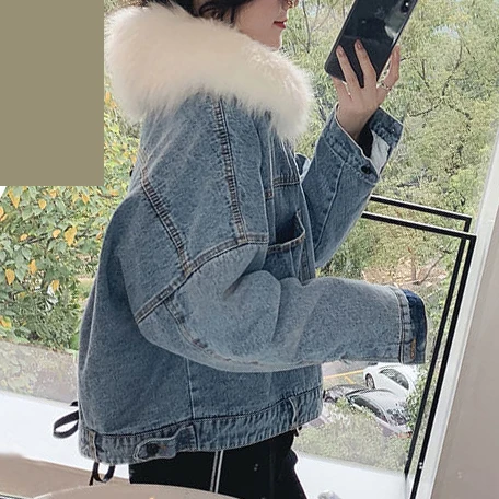 2021 winter new velvet denim jacket women loose little padded jacket women  coat women  winter  Solid  COTTON