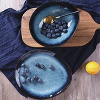 exquisite ceramic dark blue steak plates nordic ocean series irregular breakfast snacks fruit dishes kitchen desktop decoration