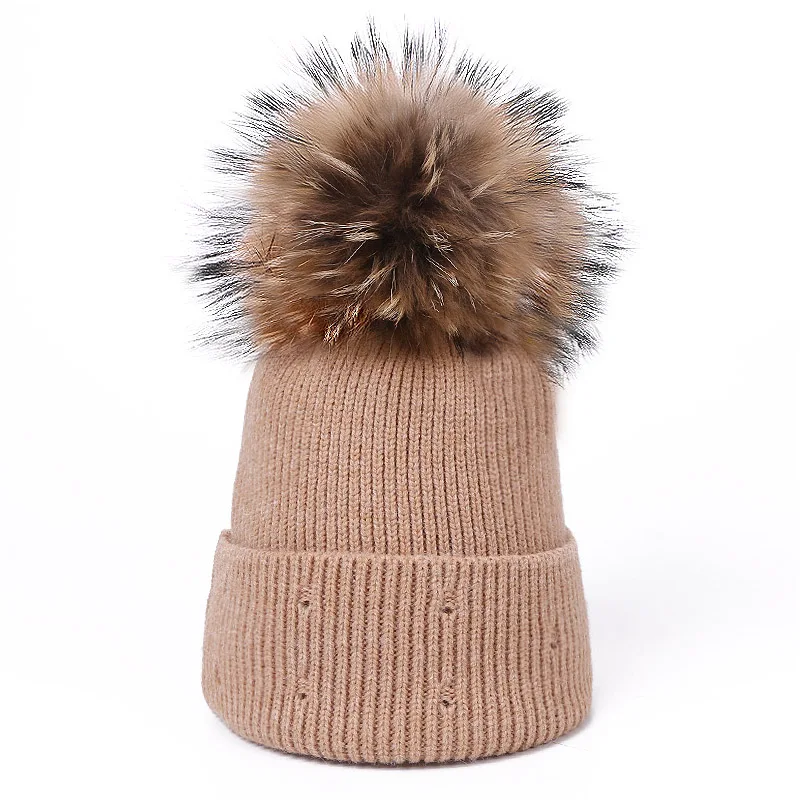 

Winter Women Girl Pom Pom Beanie Hat Outdoor Warm Knitted Wool Bobble Pompon Hats Cap Colored Hole Trend Bonnet