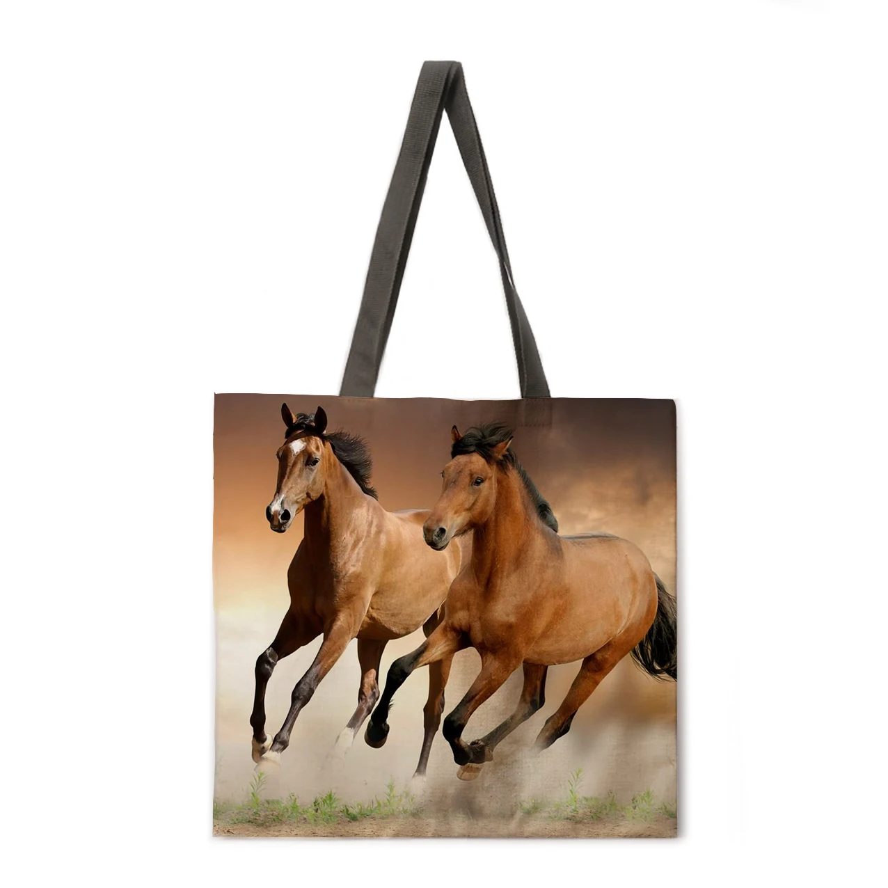 

Pentium Horse Printed Handbag Ladies Shoulder Bag Linen Fabric Casual Handbag Foldable Shopping Bag Reusable Beach Bag