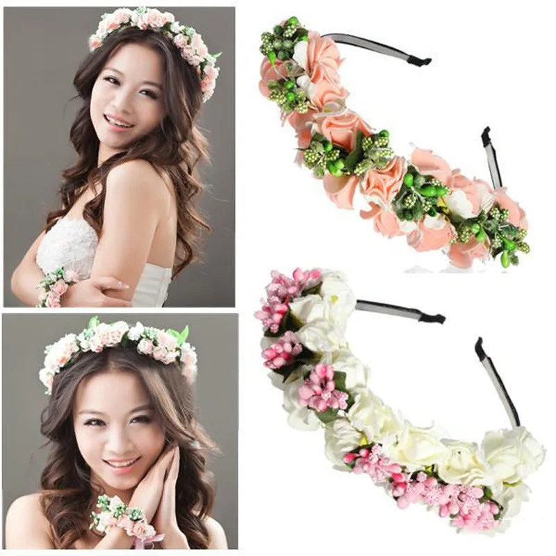 

Super Fairy Korean Bride Headpiece Travel Photo Flower Bridesmaid Sweet Rose Headband Girl Tiara Wedding Hair Accessorie Jewelry