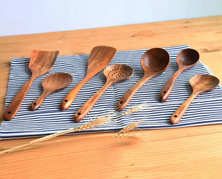 1PC Teak Wood Turner Spatula Rice Leaky Spoon Soup Scoop Non Stick Cooking Utensils Wooden Slotted Set OK 1205 | Дом и сад