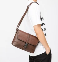 mens bag flap pocket waterproof soft pu leather crossbody bags zipper solid color leisure travel outdoor shoulder messenger bag