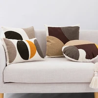 abstract block cushion cover 45x45cm beige coffee brown neutral art desecration pillow cover handmade knot cotton for sofa bed c