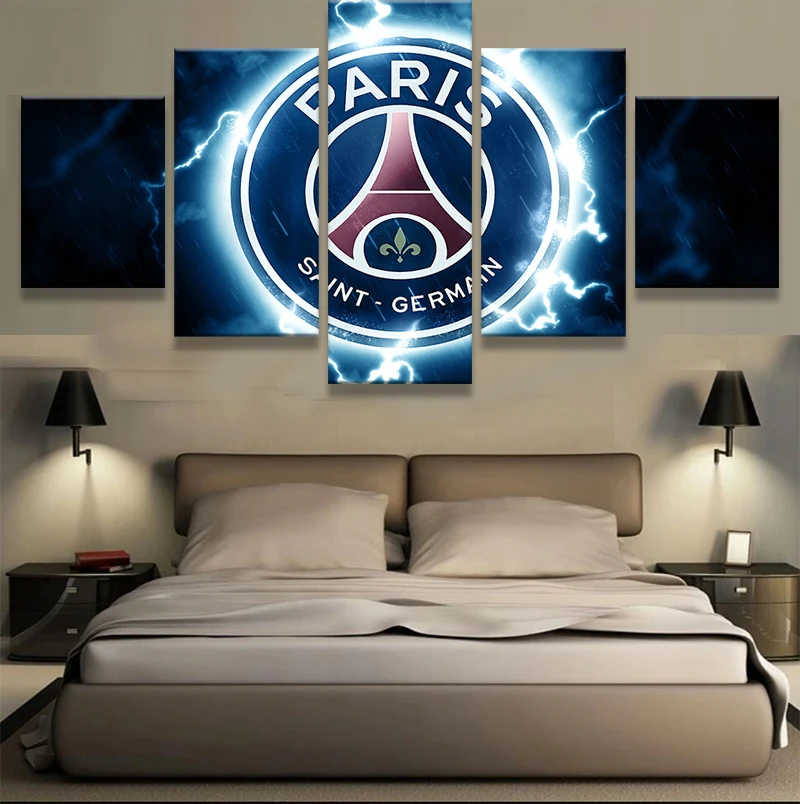 

5 Panel Paris Football Sport Club Logo Canvas Posters Wall Art Pictures Paintings Accessories Home Decor Living Room Decoration