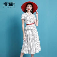 high end pure cotton black and white polka dot long dress feminine long skirt slim at waist 2021 summer