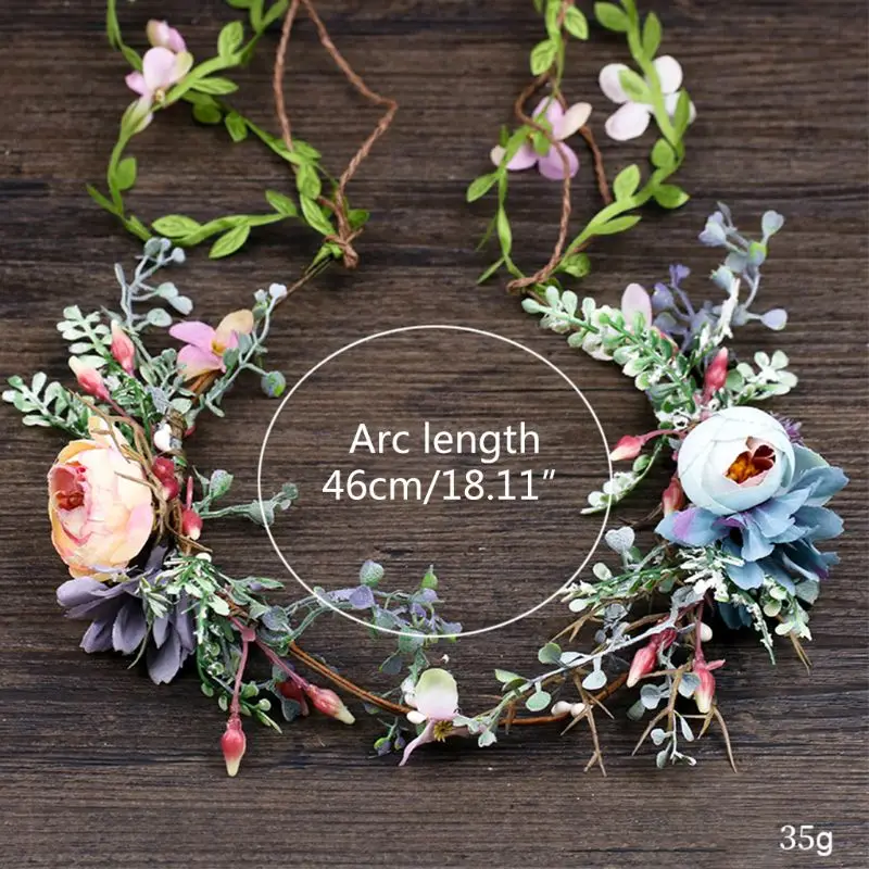 

Wedding Bridal Sweet Forest Style Headband Simulation Rattan Flower Vine Crown Tiara Faux Rose Buds Hair Wreath Halo