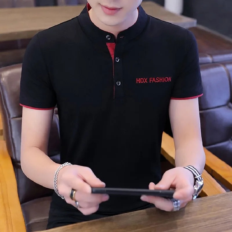 

Top Selling Product In 2020 Summer New Fashion Men's T-shirt Short Sleeve Cotton Stand Collar Man's T-shirt Men's Clothing