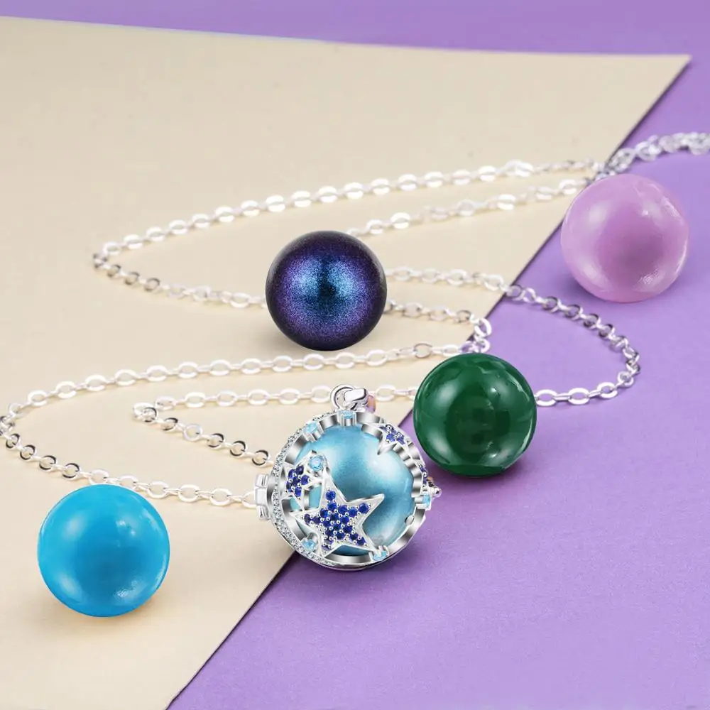 Ожерелье с подвеской EUDORA 20 мм синим фианитом звездочкой шаром в форме