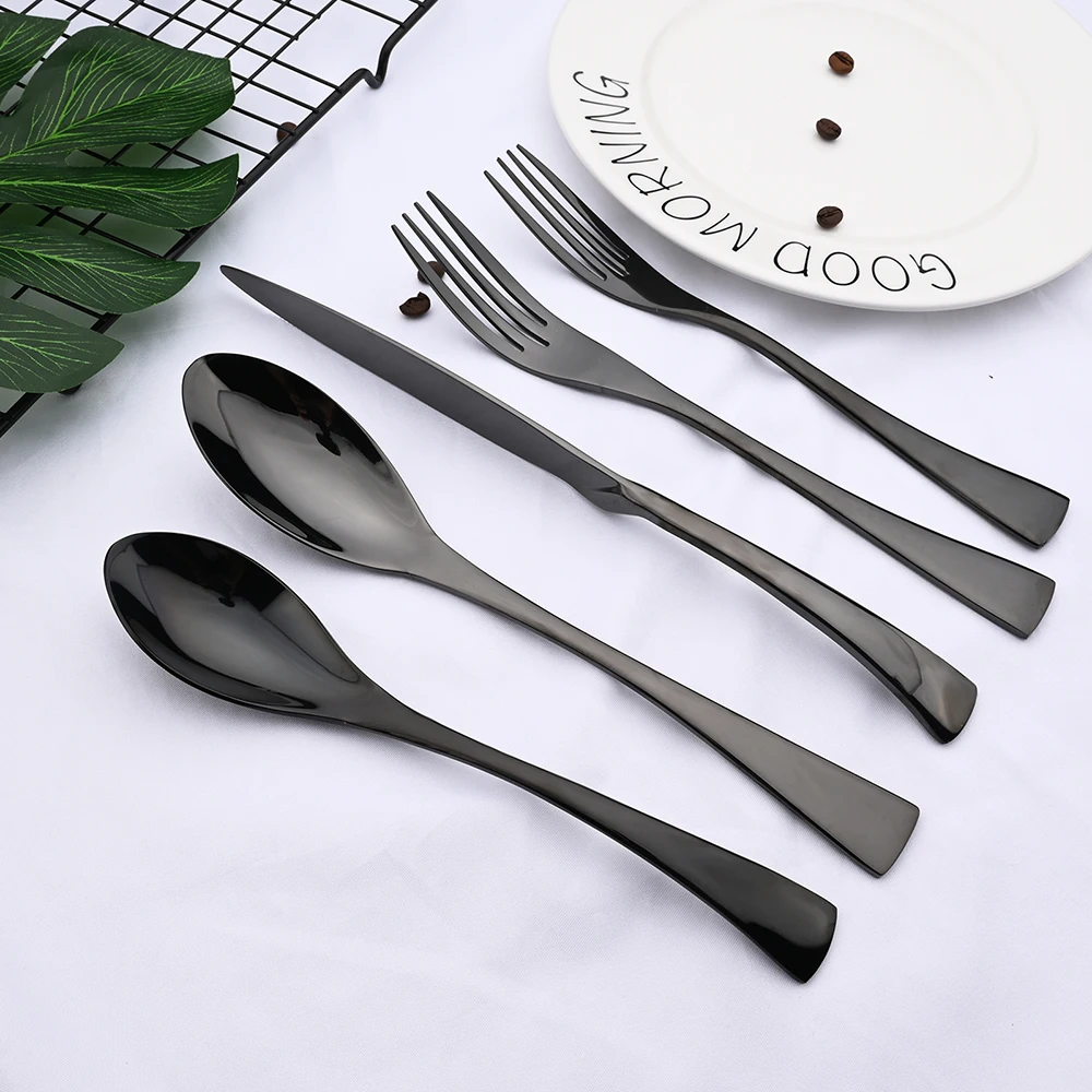 

5Pcs Black Dinnerware Set Spoon Knife Fork Kitchen Tableware 304 Stainless Steel Cutlery Set Hotel Restaurant Famiy Flatware Set