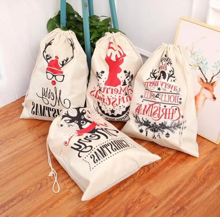 

Christmas Gift Bags Large Organic Deer Elk Bag Storage Xmas Sack Drawstring Bag Reindeers Santa Claus Kids Candy Sack Wholesale