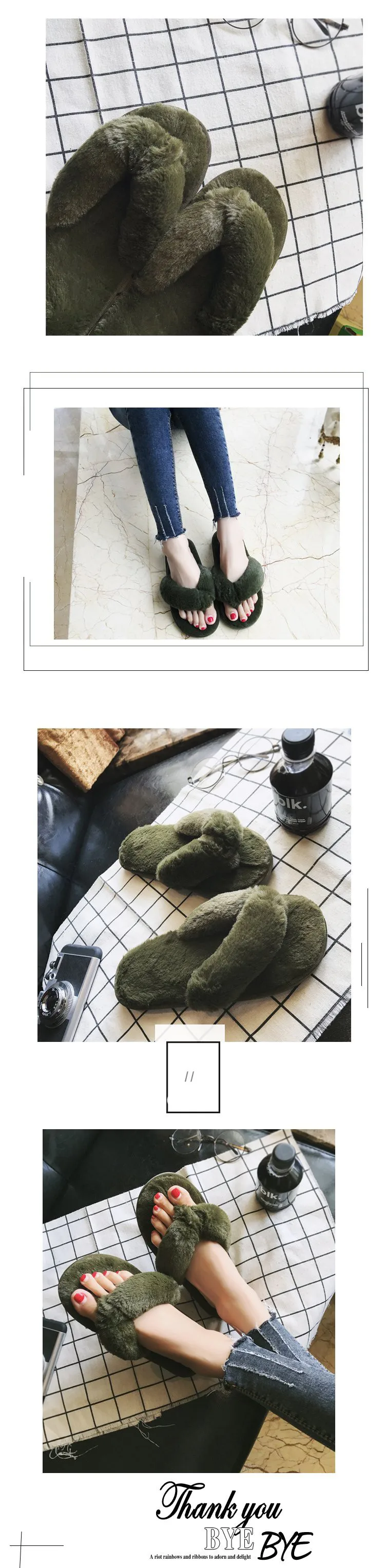 Женские зимние теплые хлопковые тапочки; модные Pantufa; черный плюшевый Вьетнамки; женские меховые шлепанцы; женские пушистые домашние меховые Тапочки