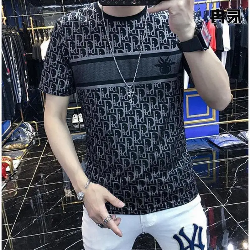 

Mercerized cotton short sleeve t-shirt men's fashion printed half sleeve ice silk T-shirt 2021 new slim summer