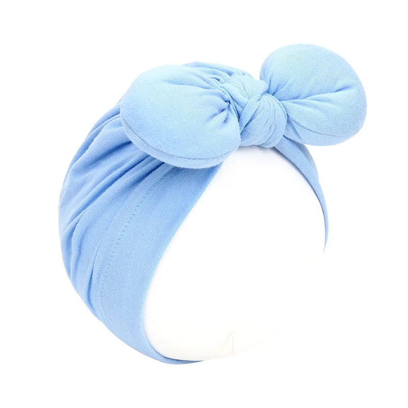 Blue Bunny Милая шапочка в горошек для маленьких девочек с бантом, карамельный цвет, детская чалма, кепка для девочек, эластичные Аксессуары для младенцев, 1 шт - Цвет: Blue Bunny