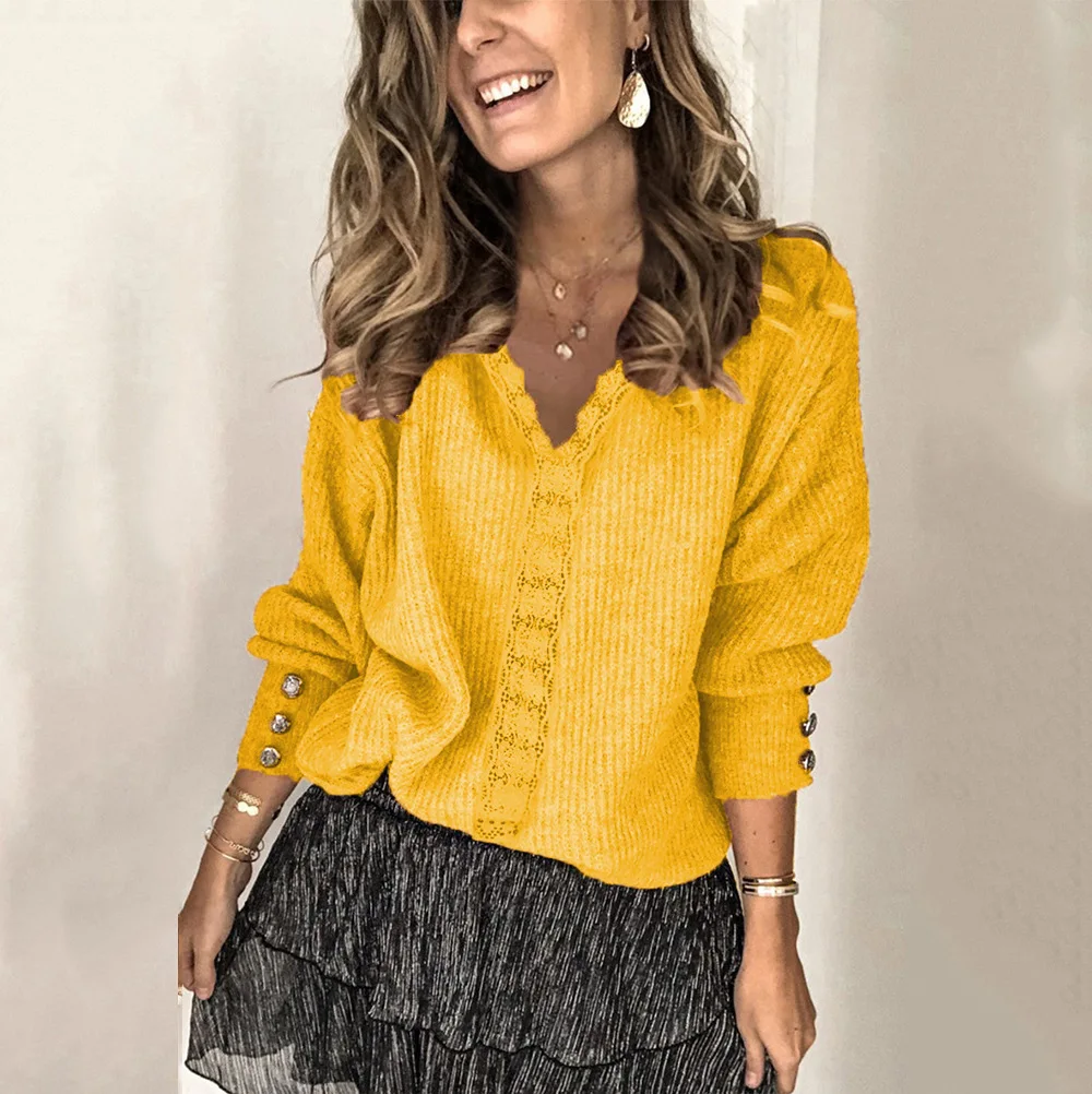 

Осенне-зимний модный новый женский свитер со шнуровкой, женский свободный Однотонный свитер с длинным рукавом в европейском и американском стиле