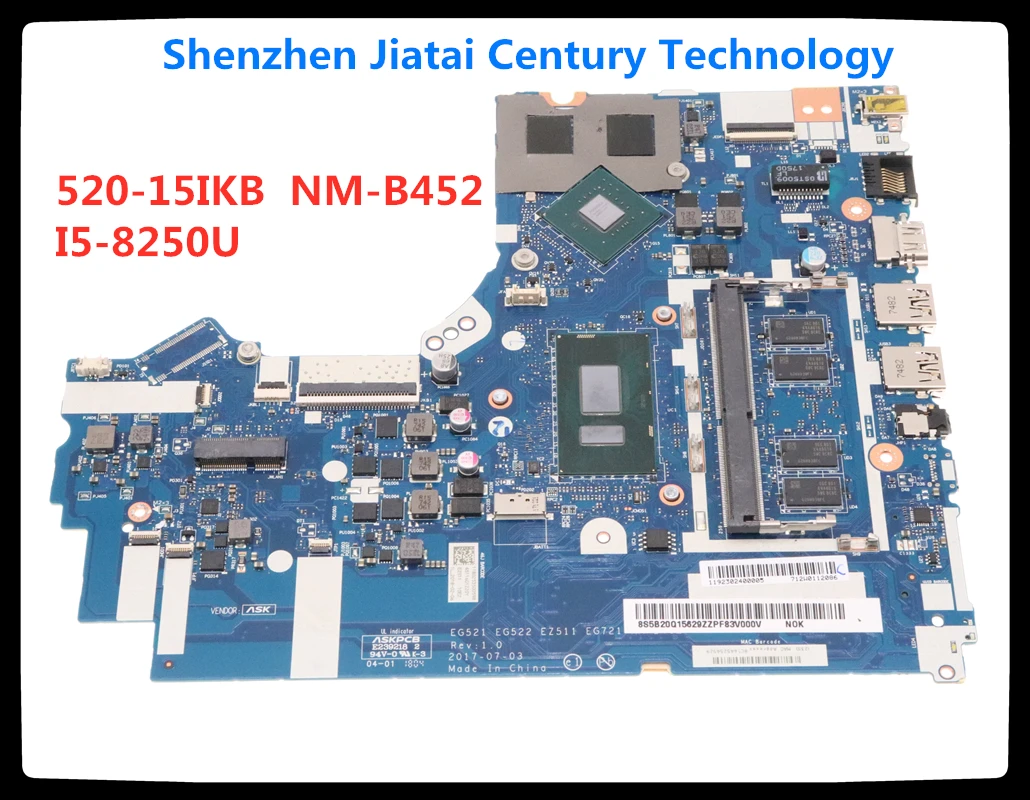 NM B452 5B20P99233 для Lenovo Ideapad 520 15IKB материнская плата портативного компьютера с I5 8250U CPU