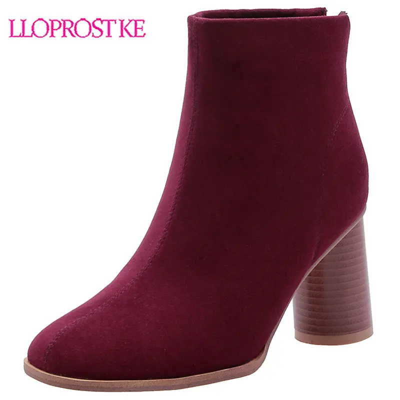 

Lloprost ke 2020 Flock Round Toe Leisure Ankle Boots Fashion Square High Heel Zipper Concise Autumn Winter Women Shoes H553