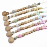 personalized name wooden pacifier clips koala silicone beads beech dummy holder baby teething necklace nursing toy baby products