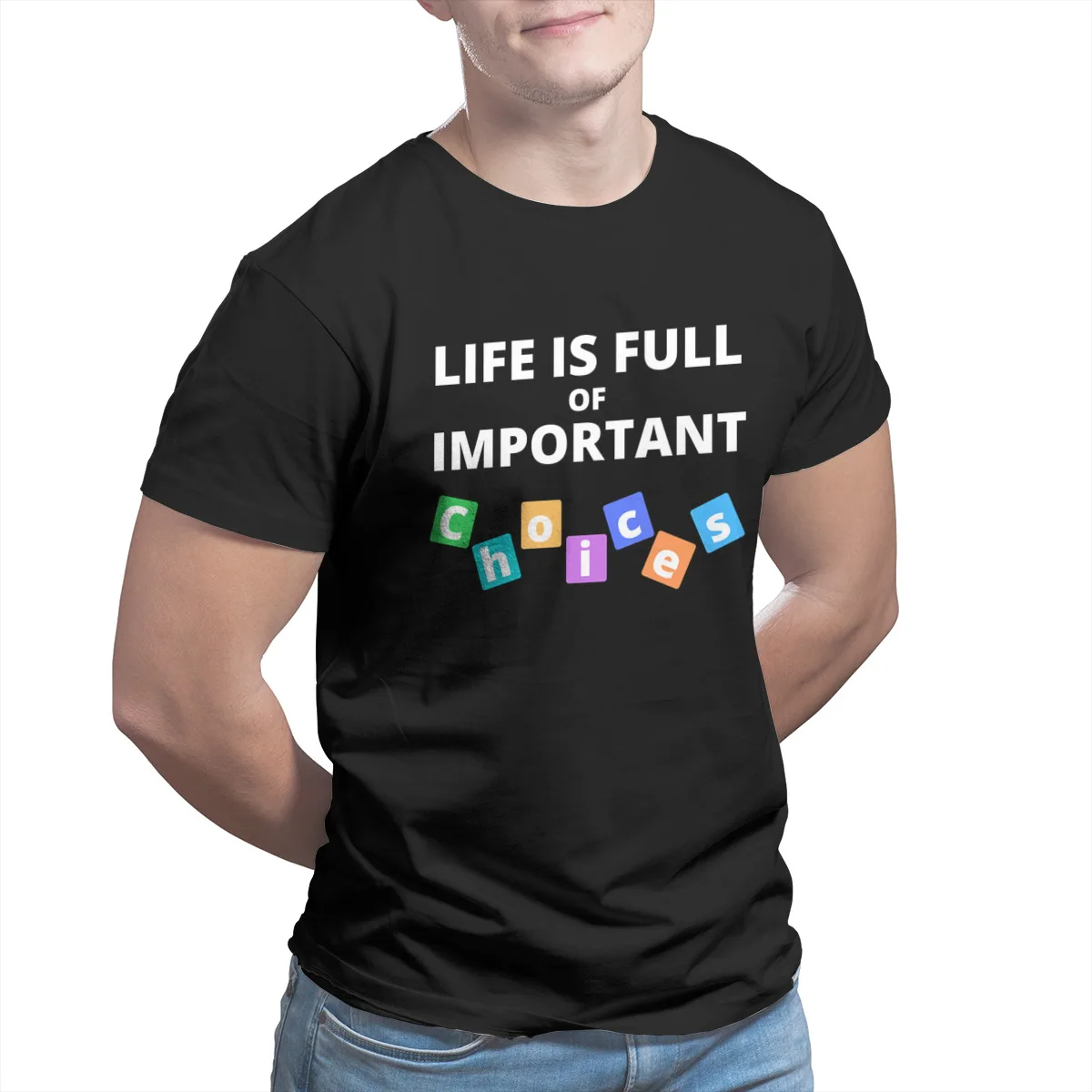 

Life is Full Of Important Choices T-Shirt Print Black Couples Matching Kawaii Short Sleeve Tees 13629