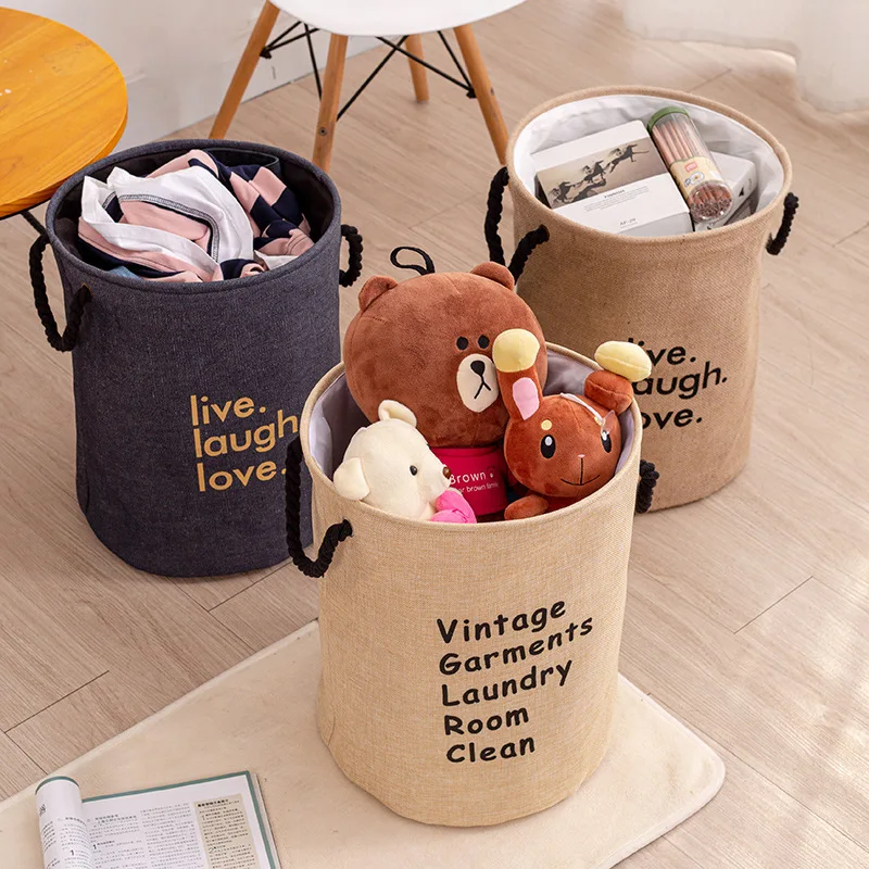 

Thicken Large Laundry Basket Folding Storage Laundry Hamper With Drawstring Water-Proof Cotton Linen Clothes Toy Storage Bin