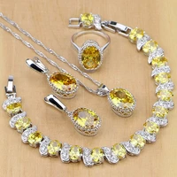 925 silver jewelry yellow cubic zirconia jewelry sets for women earringspendantnecklaceringsbracelet