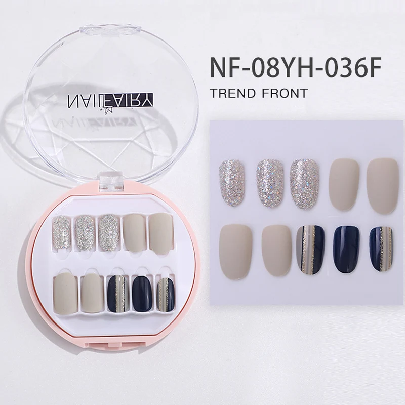 30PCS Artificial Short Fake Nails Set Designed with Box False Nails Press On Nail Tips Decoration for Manicure False Nails