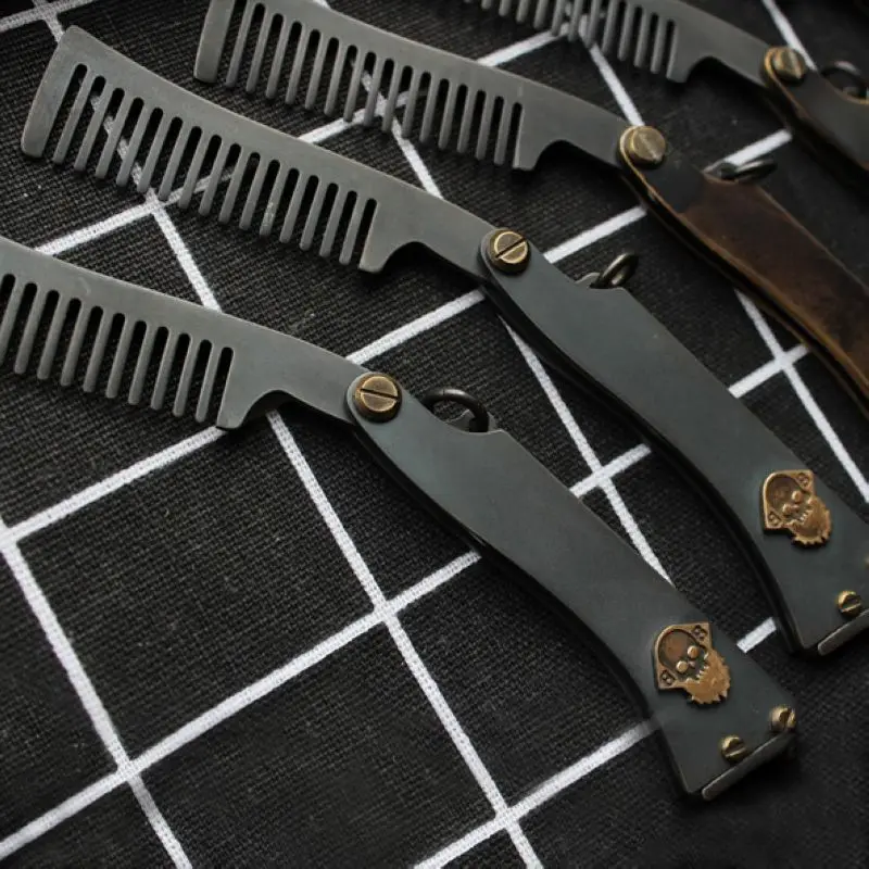 Мужской гребень из меди и нержавеющей стали Портативный ретро локомотив