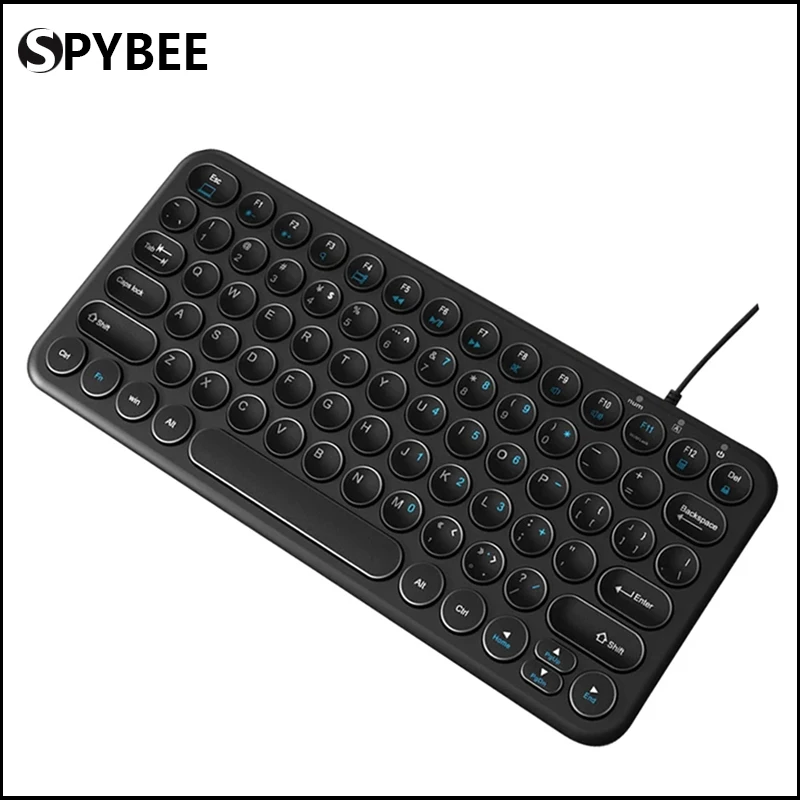 

Ultra-thin Mini Wired Keyboard 78 Keys Small Light Compact Design Retro Round Key USB Keyboards For Desktop Laptop