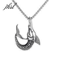 jhsl trendy men fish necklace pendants stainless steel silver color fashion jewelry dropship wholesale
