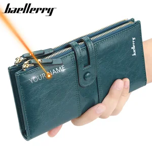 2022 name engrave women wallets fashion long leather top quality card holder classic female purse zipper brand wallet for women free global shipping