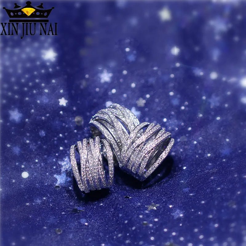 Женское многослойное свадебное кольцо из розового золота и серебра 925 пробы с