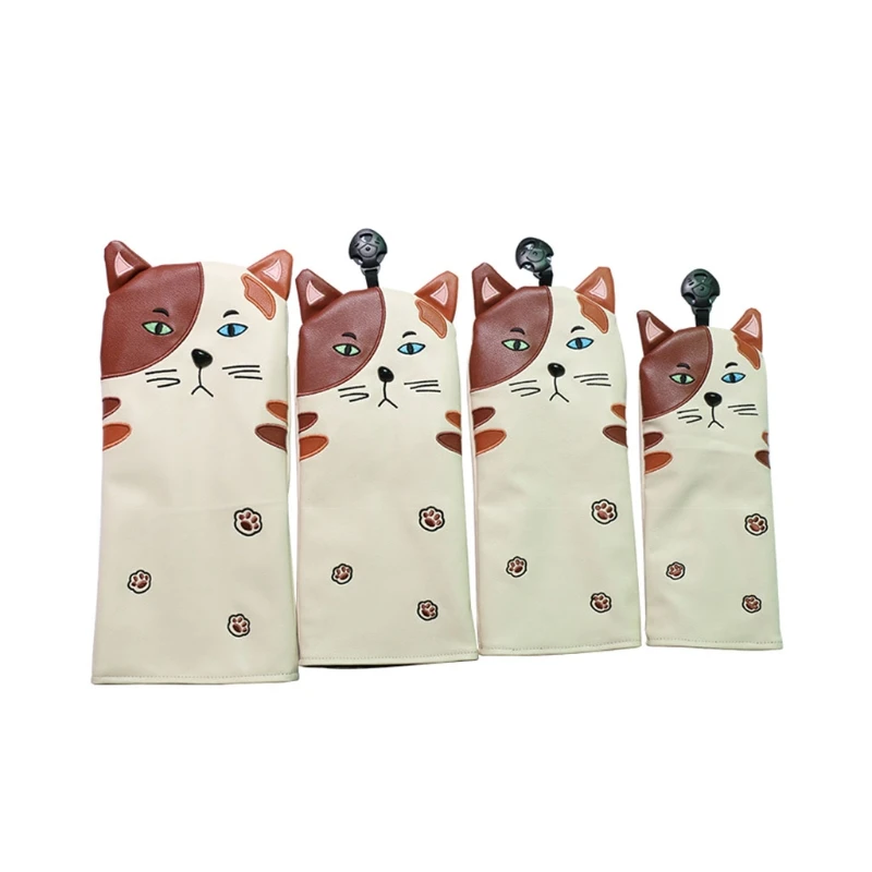 

4 шт./партия, Симпатичные голова кота из мультфильма гольфов Tee комплекты Винтаж кожа Стиль драйвер фарватера и гибридный головные уборы на о...