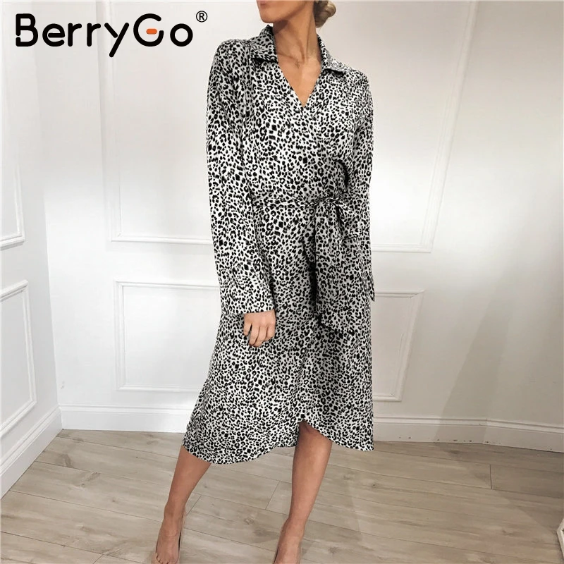 BerryGo элегантное леопардовое длинное платье для вечеринки свободное женское