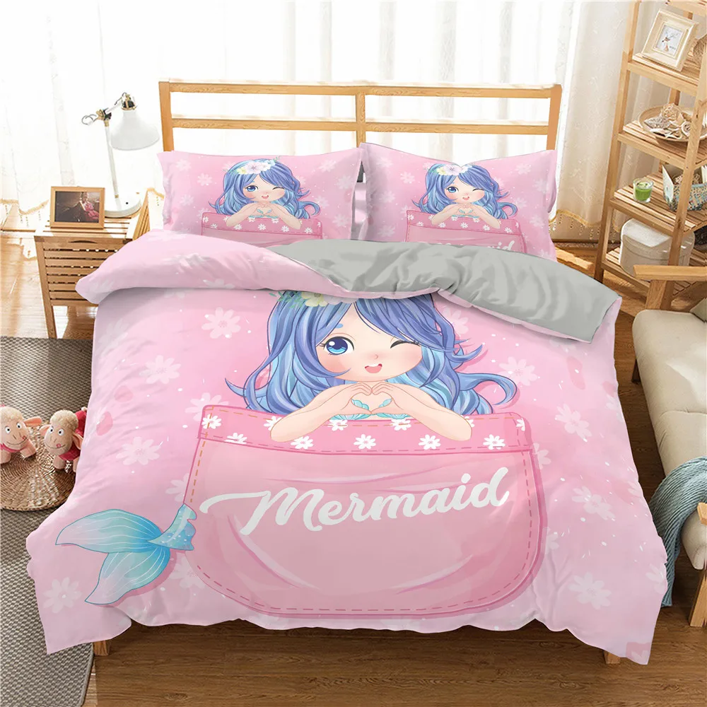 

2021 Mermaid Bedding Set for Kids/Baby/Child/Boy/Girl 3D Cartoon Cute Duvet Cover Set Twin Full Bed Linen Set Bedspreads