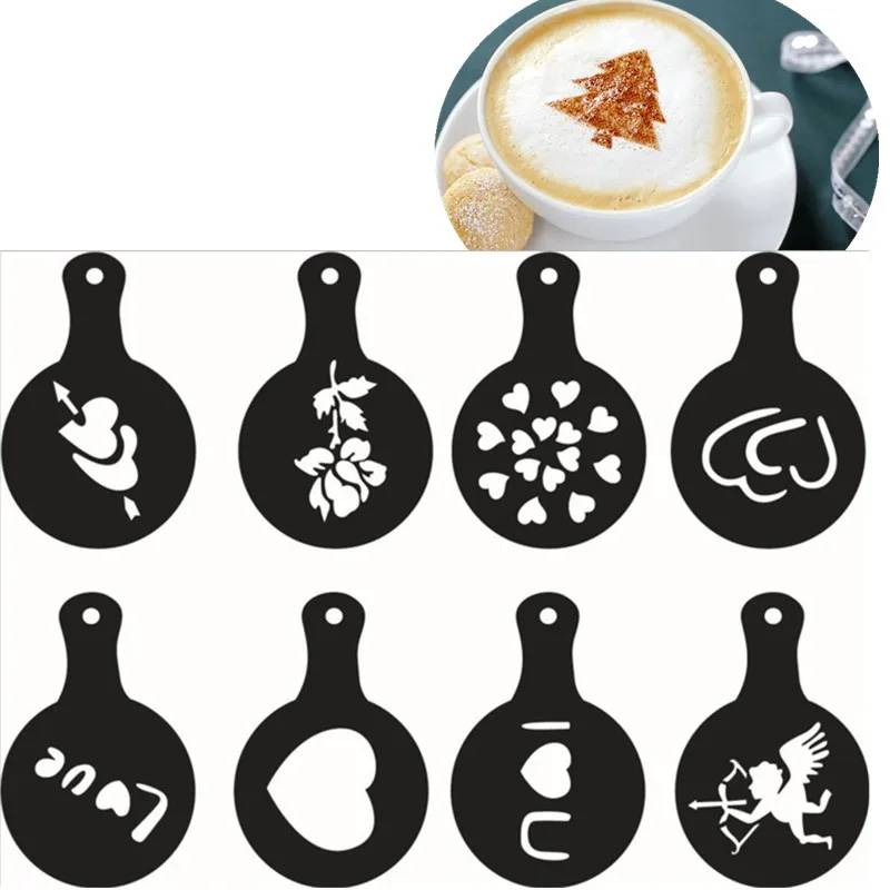 

Трафареты для кофе, 8 шт./компл., модная модель для печати на кофе, трафареты для распыления тортов из пены, форма для рисования кофе, капучино,...