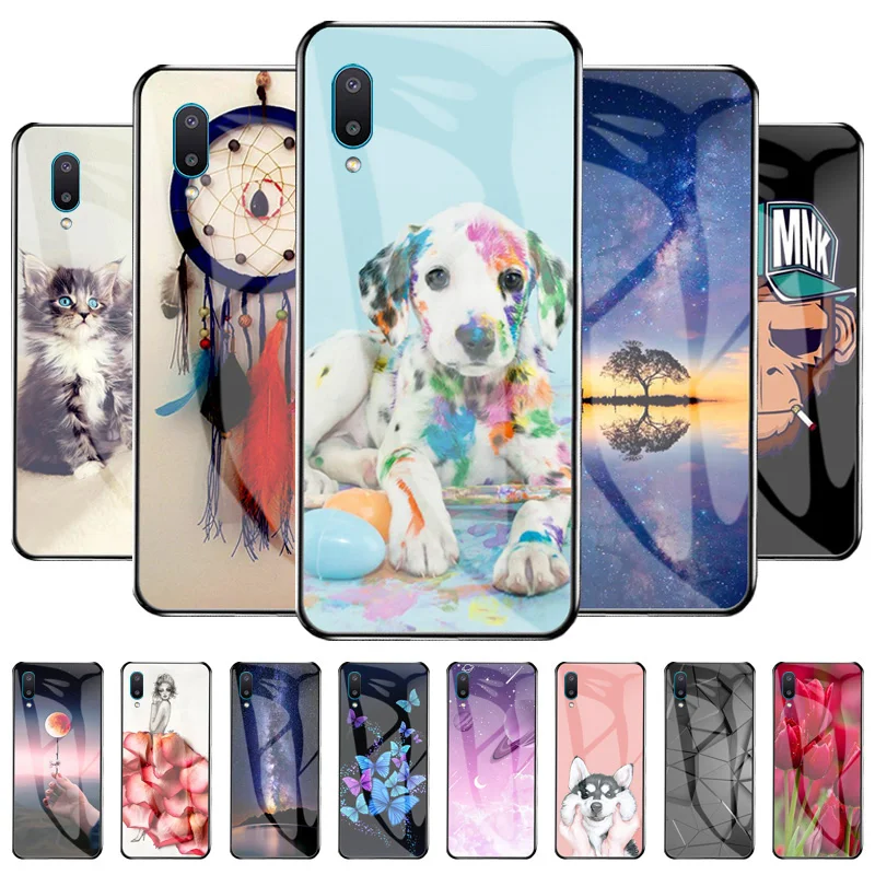 

Fundas For Samsung A02 Case Tempered Glass Protective Case On Samsung Galaxy M02 A02 Shell Back Cover Etui Cat Cut Cartoon